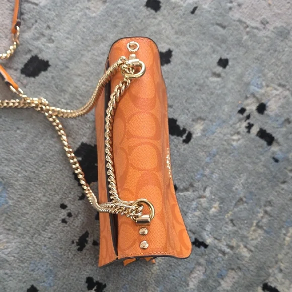 Coach Vibrant Orange Crossbody Bag with Gold Chain - Picture 3 of 6